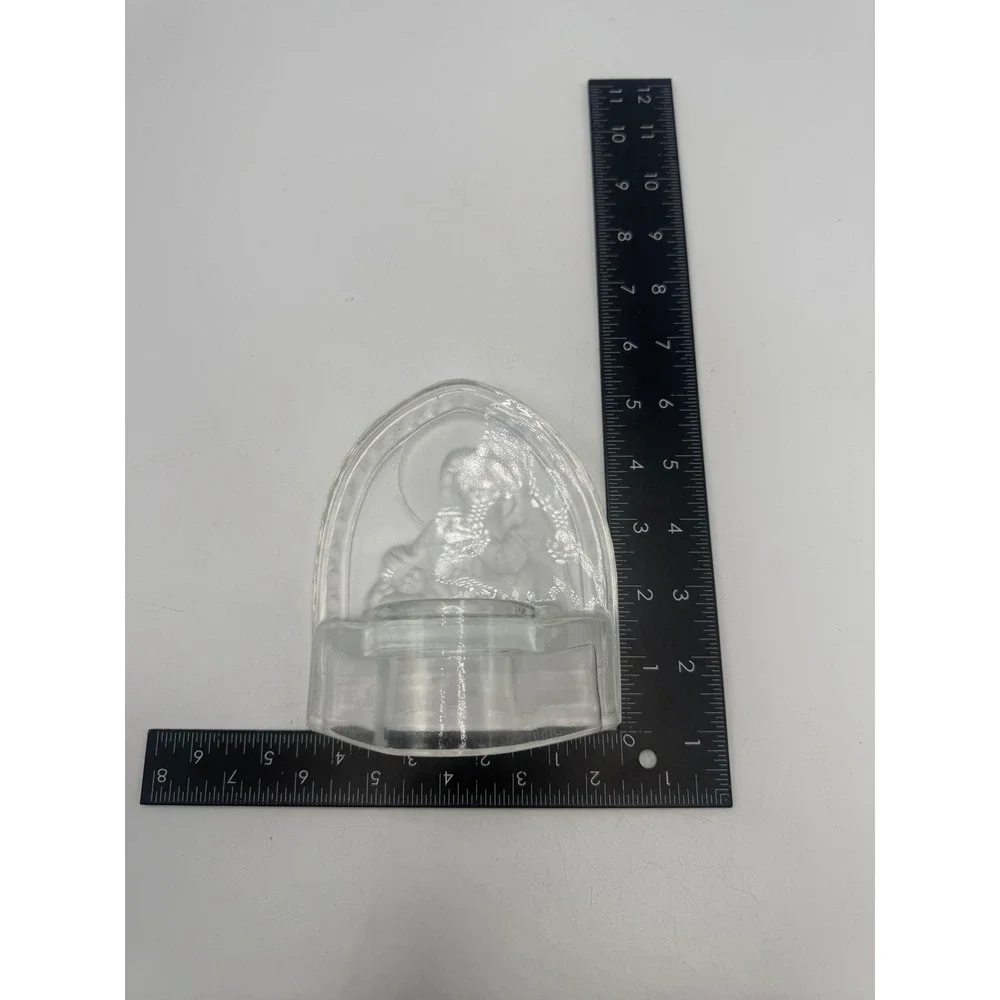Frosted Glass Madonna and Child Votive Candle Holder Religious Nativity Arch
